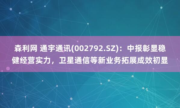 森利网 通宇通讯(002792.SZ)：中报彰显稳健经营实力，卫星通信等新业务拓展成效初显